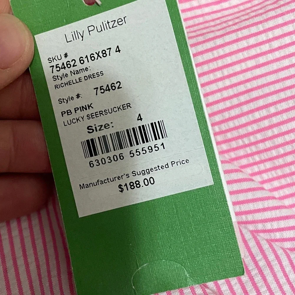 Lilly Pulitzer Richelle Dress Women 4 Pink White Seersucker Strapless Preppy NWT - Picture 2 of 6